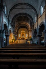 Fototapeta premium In the streets of San Candido. Christmas atmosphere and art.