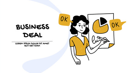 vector of a young business woman signing a contract on a new business deal