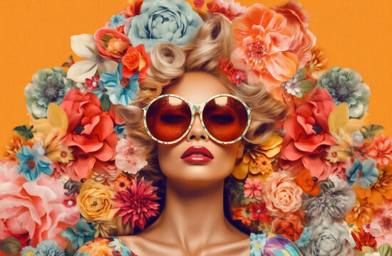 modern woman design face fashion portrait flower abstract poster trend art. Generative AI.