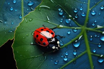 Fototapeta premium top view of ladybug on leaf, ai generated
