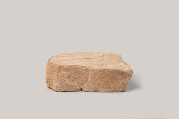Stone podium for show cosmetics product presentation. Abstract minimal backdrop. One rock form....