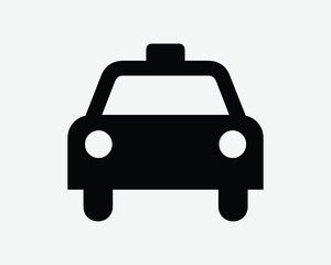 Taxi Icon Cab Car Passenger Public Transport Road Transportation Travel Trip Frontal Front View Approach Black Silhouette Shape Vector Sign Symbol