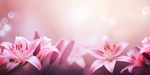 Enchanted Lily Ensemble - Blossoms Set Against a Shimmering Bokeh Dreamscape - A Vivid Canvas Ready for Your Expression - Beautiful Bokeh Flowers Lilys Background created with Generative AI Technology