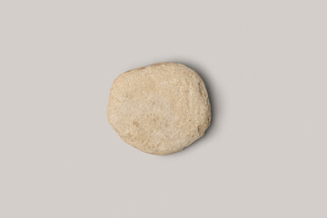 Stone Podium for promotion on gray Background. Natural rock pedestal. Beauty product mockup. Scene to show products. Showcase, display case. Top View soft shadow Flat lay. Trendy neutral color. Space