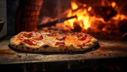 pizza in a oven