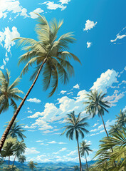 Obraz premium Ethereal Summer Skies and Palm Trees: A Tropical Dreamscape