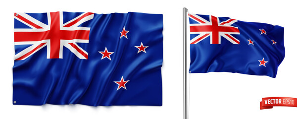 Vector realistic illustration of New Zealand flags on a white background
