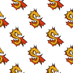 Dragon, snake. Symbol of the year. Color tattoo. Crazy vector background.