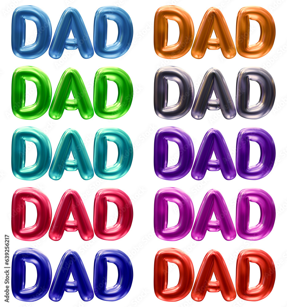 Poster set of dad text isolated on transparent background in 3d rendering for fathers day concept.