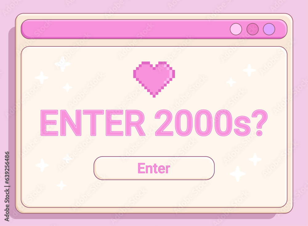 Aufkleber retro computer window, 2000s graphics, y2k open dialogue screen with cute text, vector illustration.