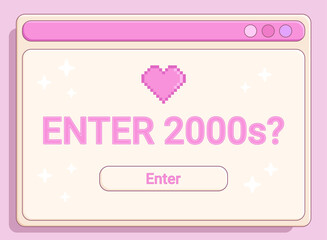 Retro computer window, 2000s graphics, y2k open dialogue screen with cute text, vector illustration.