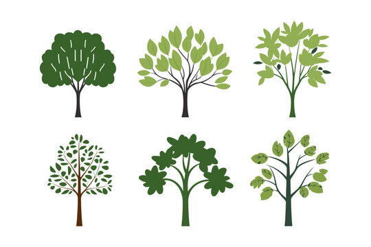 Set of tree vector in simple style isolated on white background