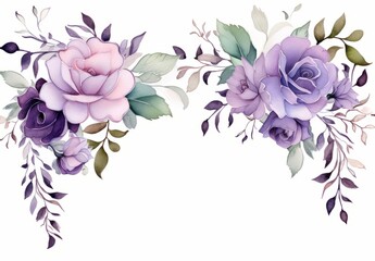 a bouquet of purple roses in a frame style.