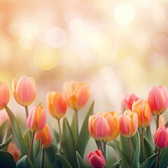 Tulip Rhapsody in Nature's Bokeh Background - A Floral Delight Capturing the Essence of Spring - A Radiant Canvas for Empty Copy Space - Bokeh Tulips Backdrop created with Generative AI Technology
