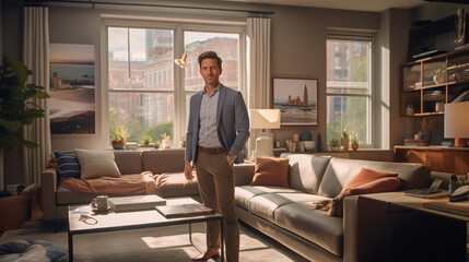 Successful Real Estate Business Man Enjoying Successful Life in a luxury apartment.