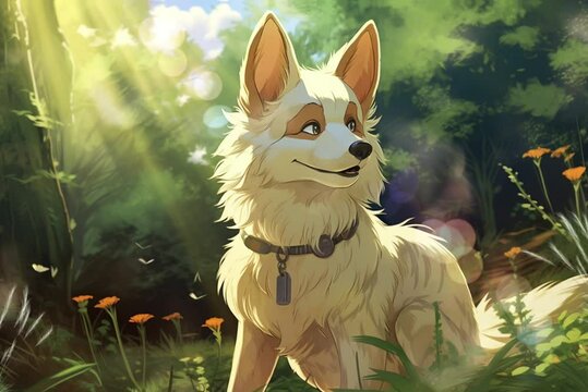 husky standing on a mountain in the background of mountains and forests