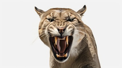 Ferocious Puma. Discover Ultra-Realistic Image of Snarling Wildcat's Intense Anger and Powerful Presence - obrazy, fototapety, plakaty