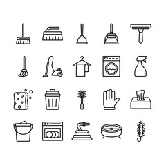 Cleaning tools outline icon set	