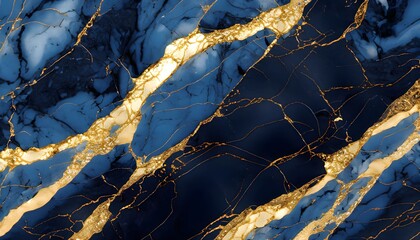 Blue and gold colors marble texture AI generated