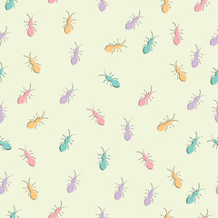 Vector illustration of a smooth, seamless background with beautiful pastel-colored ants, without connected geometry.