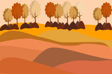 Fototapeta na wymiar Autumn leaves concept, Image of trees, wide fields, brown tones, Color yellow, gold.