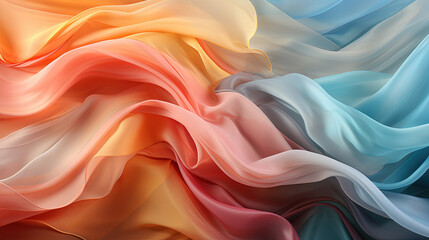 Obraz premium Flowing Soft Wavy Pattern Made of Gossamer Pink and Cyan Color Luxury Silk Transparent Cloths