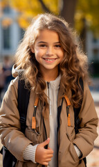 Happy and smiling schoolgirl back to school