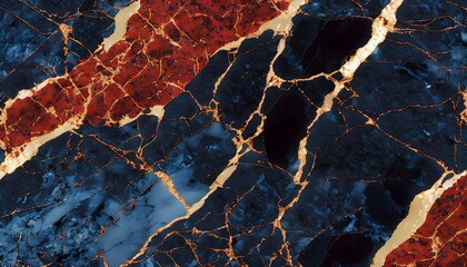 Red and dark blue and gold colors marble texture AI generated