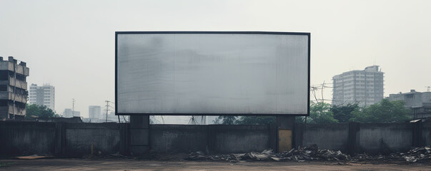 Empty white billboard in a slum area