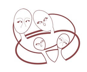 Symbolic image of a family on a white background, linear drawing