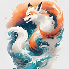 kitsune tattoo design, kitsune, neo traditional tattoo style, created by ai generated