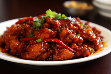 A plate of chilli chicken generative AI