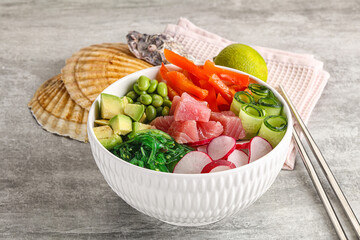 Hawaiian cuisine - poke with tuna and rice