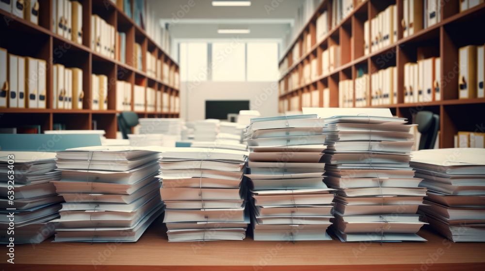 Poster stack of documents on the office desk.created with generative ai technology.