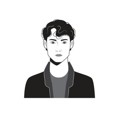 Male face avatar portraits vector illustration with a simple design in black and white style. You can use it for any project, and it's easy to edit color.