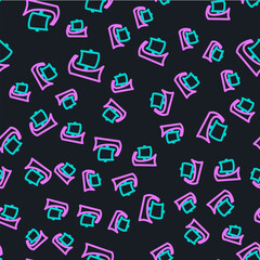 Line Ancient Greek trireme icon isolated seamless pattern on black background. Vector