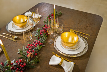christmas table setting with decoration