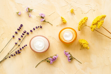 Skincare products - cosmetic cream for face or body with flowers