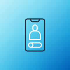 Line Incoming call on mobile phone icon isolated on blue background. Friends call. Colorful outline concept. Vector