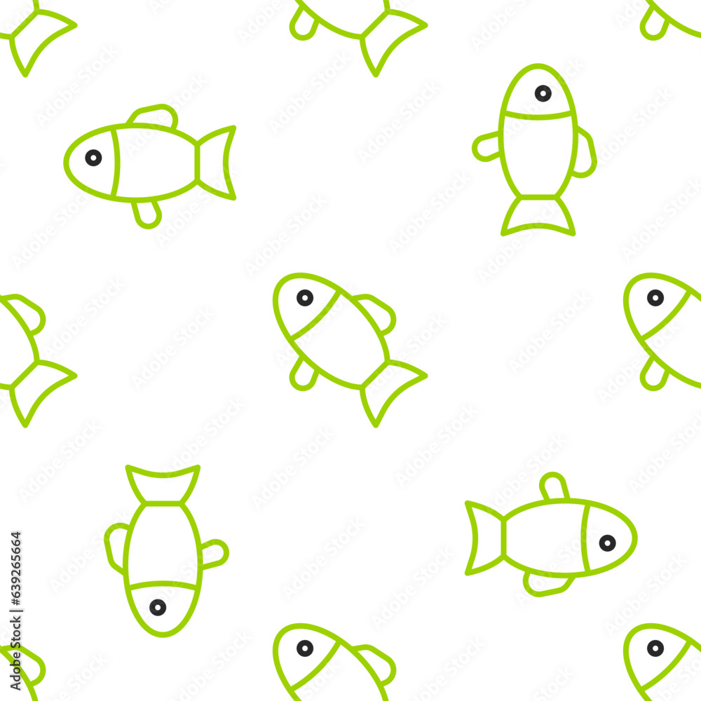 Poster line fish icon isolated seamless pattern on white background. vector