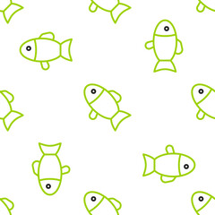 Line Fish icon isolated seamless pattern on white background. Vector