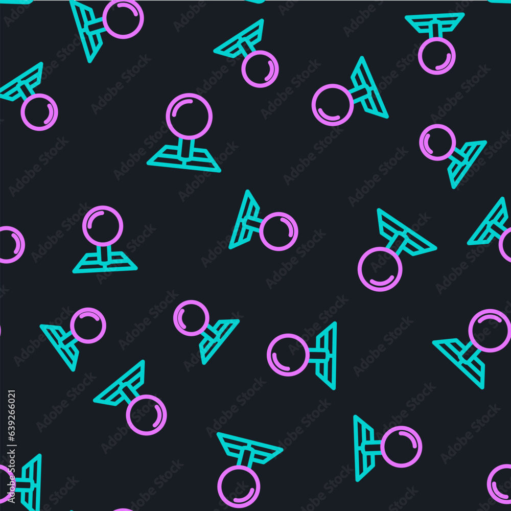 Poster Line Folded map with location marker icon isolated seamless pattern on black background. Vector
