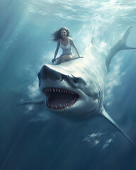 Woman and Shark Underwater