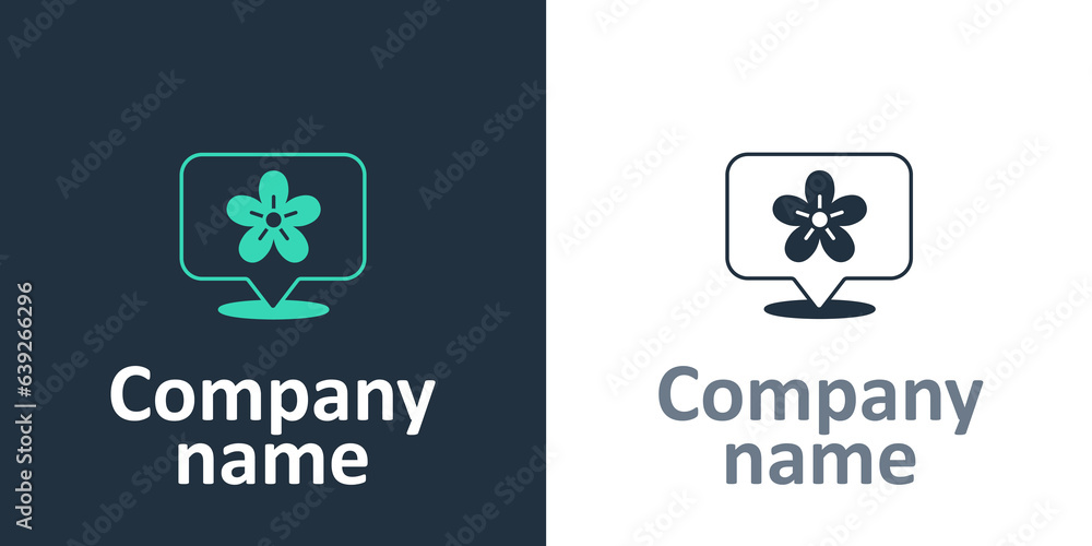 Poster logotype location with flower icon isolated on white background. logo design template element. vecto