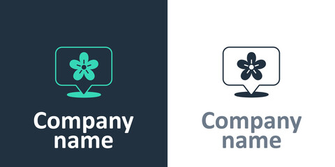 Logotype Location with flower icon isolated on white background. Logo design template element. Vector