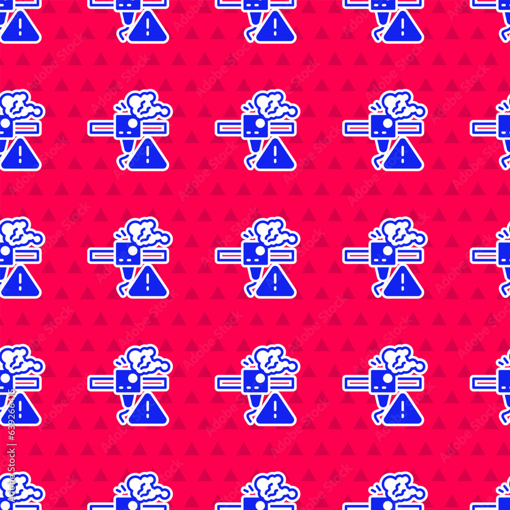 Poster Blue 3D printer warning icon isolated seamless pattern on red background. 3d printing. Vector