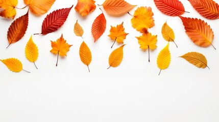 Autumn falling leaves isolated on white background, Generative AI