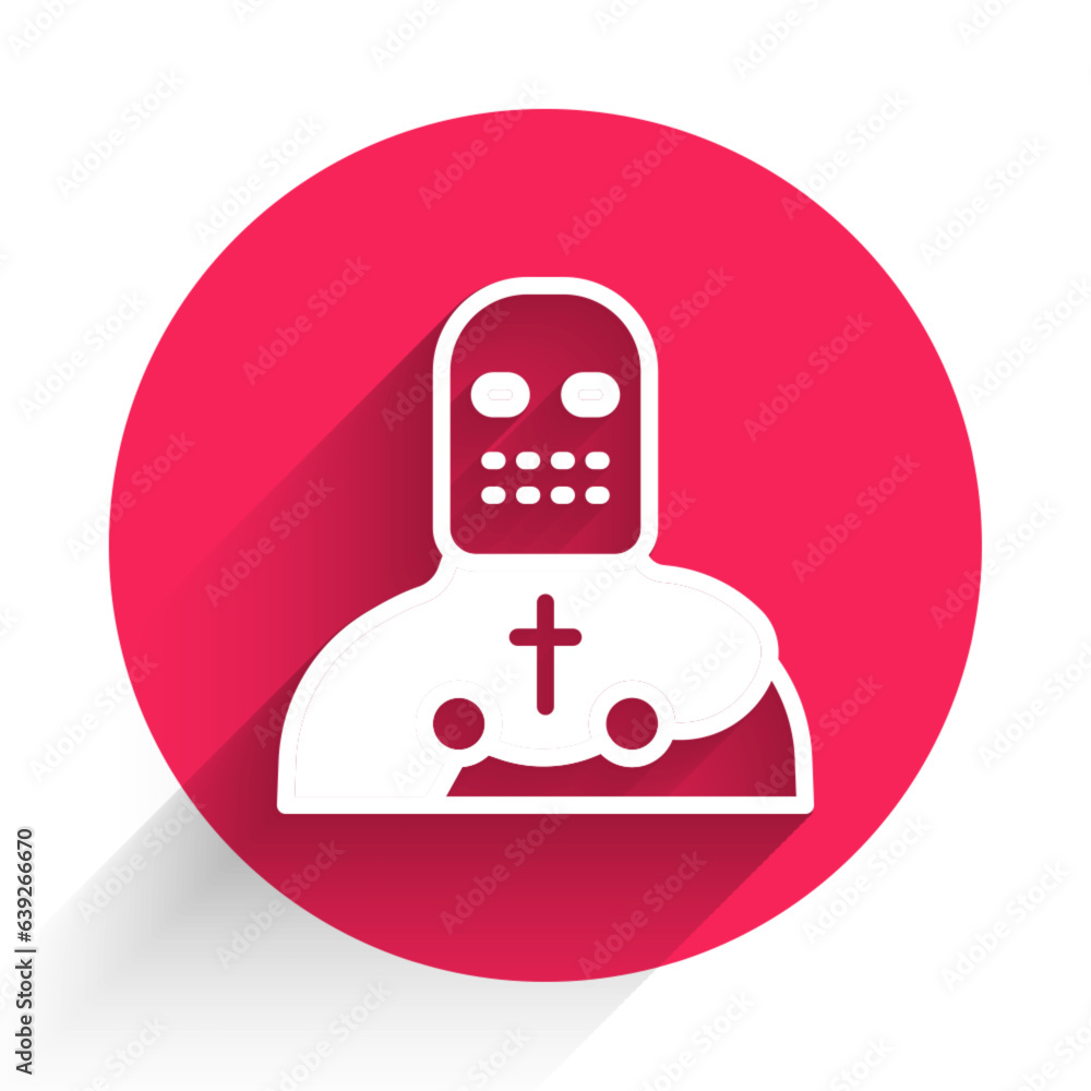 Poster white knight crusader icon isolated with long shadow. red circle button. vector