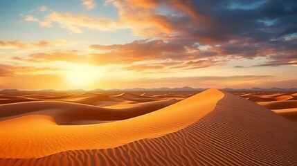 Fototapeta na wymiar Golden sunset over tranquil desert dunes 