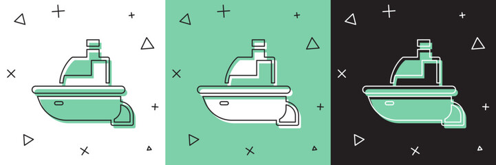 Set Toy boat icon isolated on white and green, black background. Vector